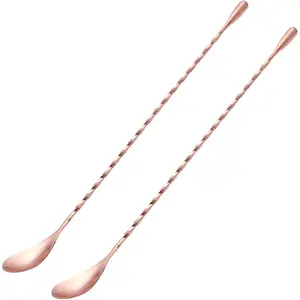 2 Pcs 12 Inches Bar Spoon, Long Handle Mixing Stirrers for Drink, Stainless Steel Bar Cocktail Shaker Spoon, Rose Gold