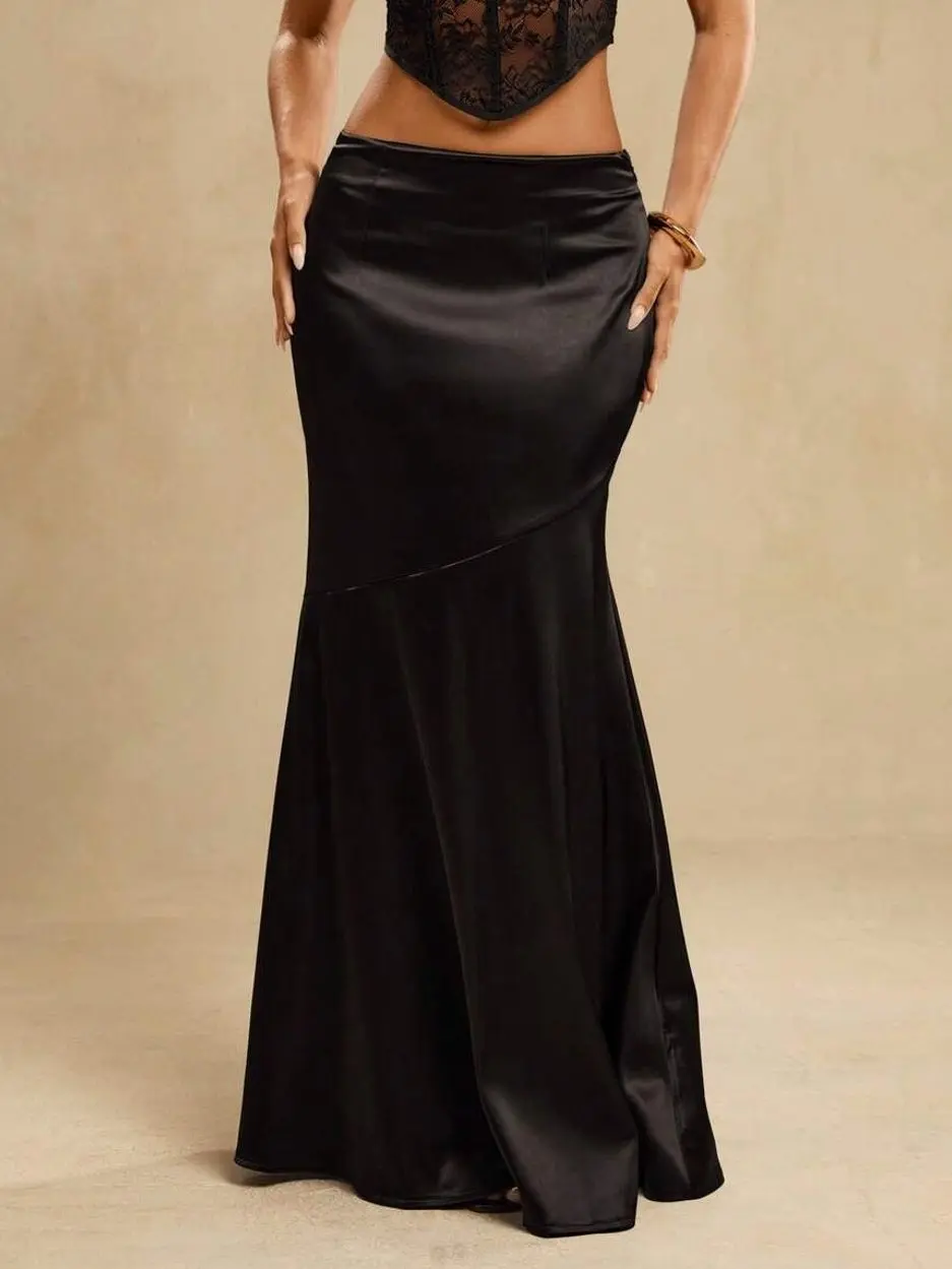 Glamine Women's Satin Floor-Length Mermaid Skirt, Versatile Everyday Skirt