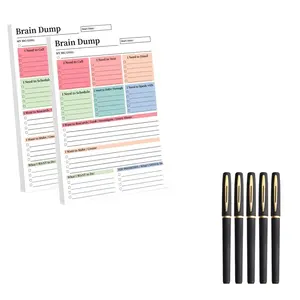 2-Piece Brain Dump Tear-Off To-Do Notebook Set, A5 Daily Planner, High-Performance Journal, Smooth Paper, 5 Gel Pens, Ideal for Office & Gifts