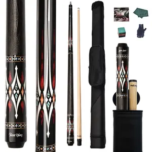 58-Inch Hard Maple Billiard Cue Set with Case & Accessories - 12.5mm Tip, 19-20oz, & Red Design, Durable Wood Construction, Ideal for Pool & Billiards, Pool Table Accessory, Pool Cue Stick, Billiard Accessory