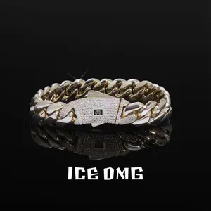 ICEOMG Luxury 14K Gold Plated Cuban Link Bracelet for Men Women Iced Out Micro Pave 5A CZ Diamond Chunky Hip Hop Chain with Secure Clasp Heavy Metal Streetwear Jewelry Christmas Birthday Gifts for Him Her Trendy Unisex Link Bracelet
