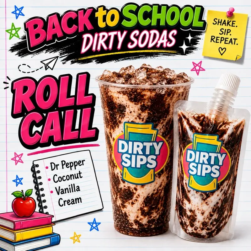 Dr Pepper Coconut-Vanilla Cream Dirty Soda, Caffeine-Free Refreshing Drink for Back to School, Includes Cup + Bottle
