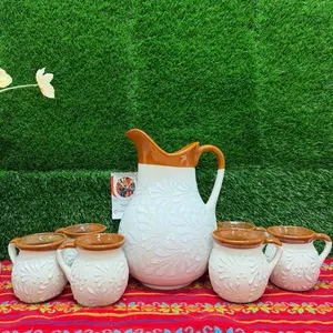 Relieve Pitcher Color Blanco Boca Café Set Mug.