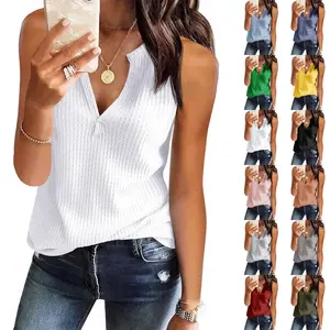 Tankaneo Womens Tank Tops V Neck Waffle Knit Summer Casual Sleeveless Loose Tee Shirts