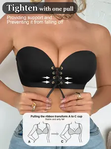 Women's Drawstring Push-Up Bralette, Removable Adjustable Straps, Breathable Comfort, Full Coverage, Suitable for Daily Wear, Dates, Backless