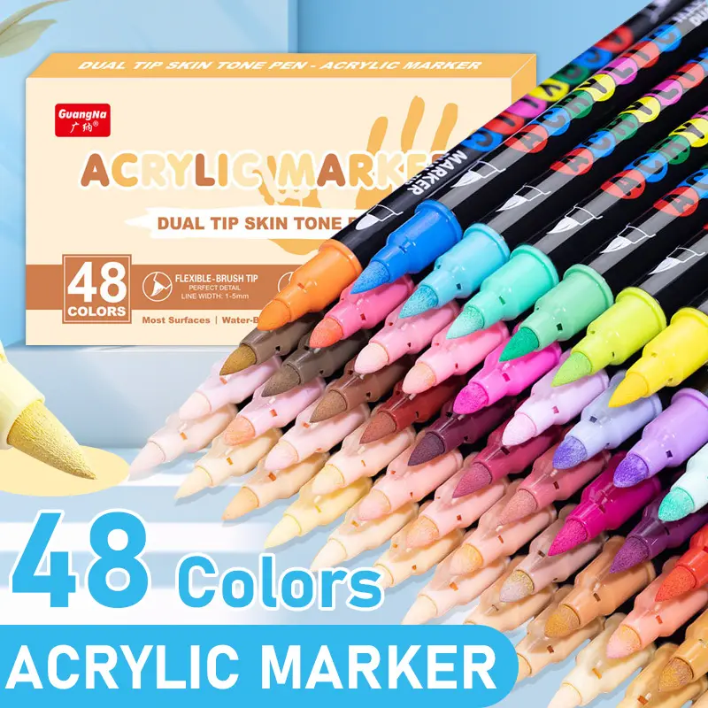 Professional Acrylic Paint Brush Set, 48 Colors Dual-Ended Brushes for Rock Painting Wood Canvas Plastic Metal Stone DIY Crafts