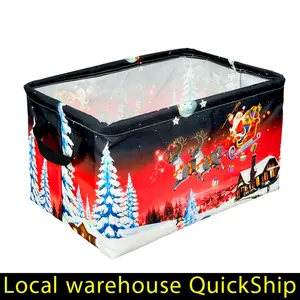 Santa Claus And Cute Reindeer Patterned Laundry Basket Christmas Storage Basket, Thickened Oxford Fabric, Extra-large Foldable Laundry Basket, Home Accessories, Bathroom Storage Basket, And Storage Basket Christmas Gift, Shelf Baskets