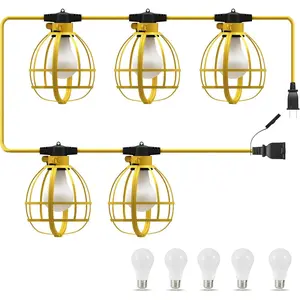 50FT Construction String Lights, 5 Bulbs 50W 5250LM Work Lights with 5 Medium Base Sockets, Linkable Construction Lights, Weatherproof Commercial-Grade Temporary Lighting