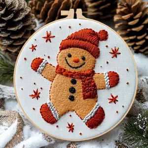 Beginner Embroidery Kit, Elegant Cross Stitch Set, Christmas Gingerbread Man Style, DIY Embroidery Lovers, Includes Printed Cotton Fabric