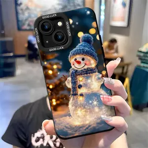Snowman-shaped mobile phone case with a glowing lights design suitable for iPhone 16 15 14 13 12 and 11 Pro models made of TPU material and provide protection it is very suitable for family friends Youngsters birthdays winter holidays and Christmas gifts
