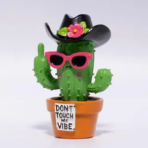 HODAO Funny Cactus Resin Statue - 2026 Summer Vibes Gift, 4th of July Independence Day Decor Figurine, Home Desk Shelf Decorative Sculptures, Western Party Room Decorations#FathersDay