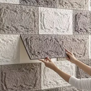 3D Self-Stick Stone Wall Board, 10mm Thickness PU Material, Ideal Home Decoration, Durable and Easy Installation, Fireproof