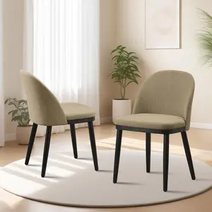 Garvee Wooden Dining Chairs Set of 2, Modern Farmhouse Upholstered Linen Fabric Kitchen Chairs with High Backrest & Leveling Feet, Comfortable Side Chairs for Dining Room Living Room