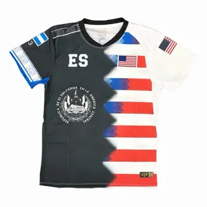 El Salvador & USA Soccer Jersey Blue and White Design with Stars and Stripes for Fans of Both Teams