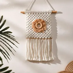 Boho Style Flower Design Wall Hanging, 1 Count Handmade Crochet Wall Decor, Wall Hanging Ornament for Home Living Room Bedroom Decor