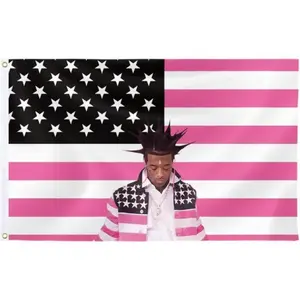 American flag fabric tapestry, pink flag, Little Rip Luppa, T. Uez, flag music album cover, lightweight printing, home wall decoration
