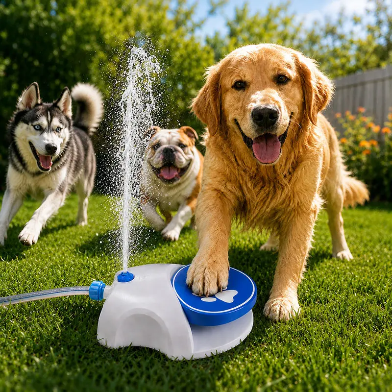 Dog Pedal Water Fountain - Step-On Sprinkler, Drinking Water Hose Toy and Outdoor Water Play for Dogs, Includes Free 5ft Hose & 2 Spray Nozzles