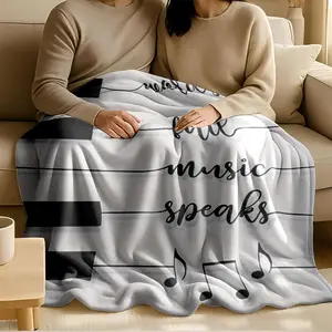 1 piece The power of music surpasses that of words. themed flannel blanket - Microfiber comfortable flannel sofa blanket, suitable for beds and sofas, all-season use, modern design, digitally printed pattern, 100% polyester material, machine