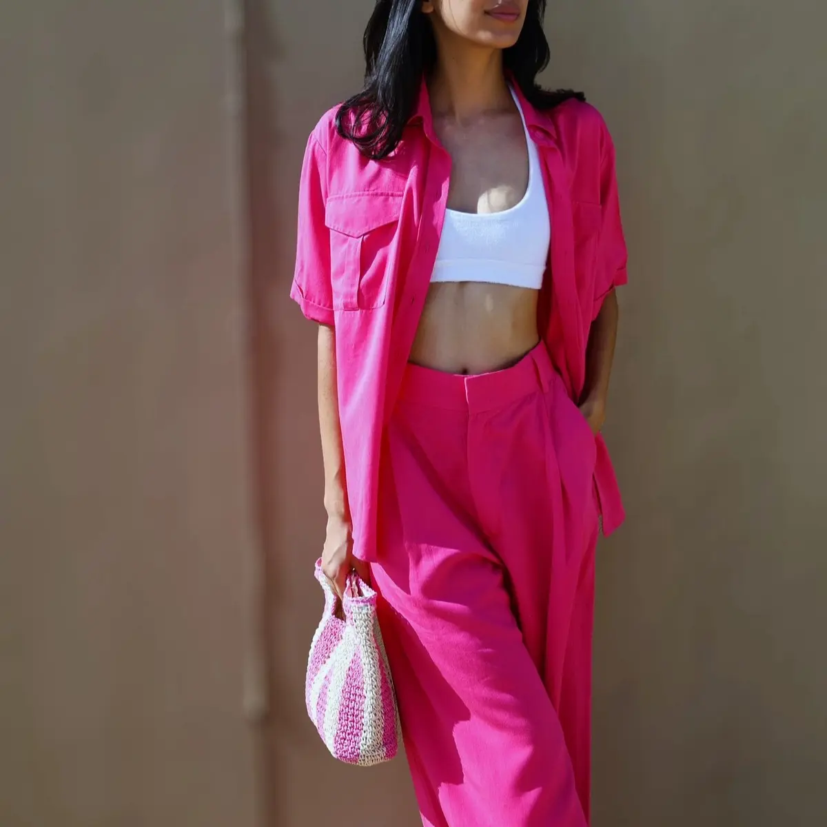 Tina pink Pants in 100 percent Tencel Trouser Women Bottom Womenswear Comfort Lady
