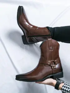 Men's Business Style Solid Color Boots, Fashionable Comfortable Boots for Daily Wear, Casual Trendy Shoes for Men, Boy