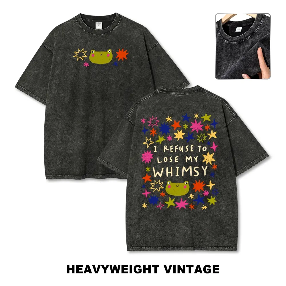 "I Refuse To Lose My Whimsy" Frog & Stars Washed Graphic T-Shirt, Whimsical Colorful Print, Gift For Joyful & Creative Souls
