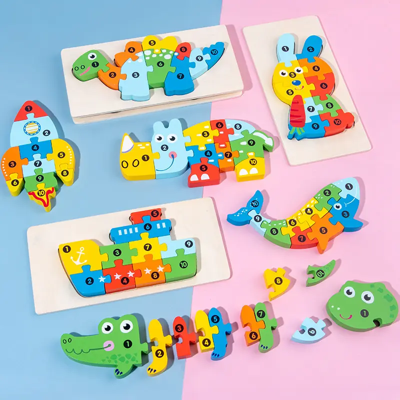 Wooden children's puzzle toys 4-6 early childhood education cognitive building block making traffic shape matching 3D stereoscopic puzzle