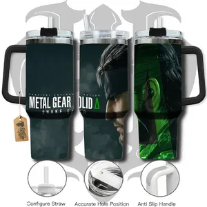 HardTimesMerch - Metal Gear Solid Delta #1 40oz Handle Tumbler Stainless Steel Travel Mug, Game Inspired Vacuum Insulated Cup, Large Iced Coffee Tumbler, Manga Fighter Drinkware, Gamer Gift for Him Her
