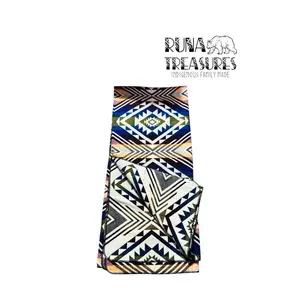 Alpaca Wool Reversible Blankets Wooden Indigenous Family Made Soft Cozy Throw Blanket