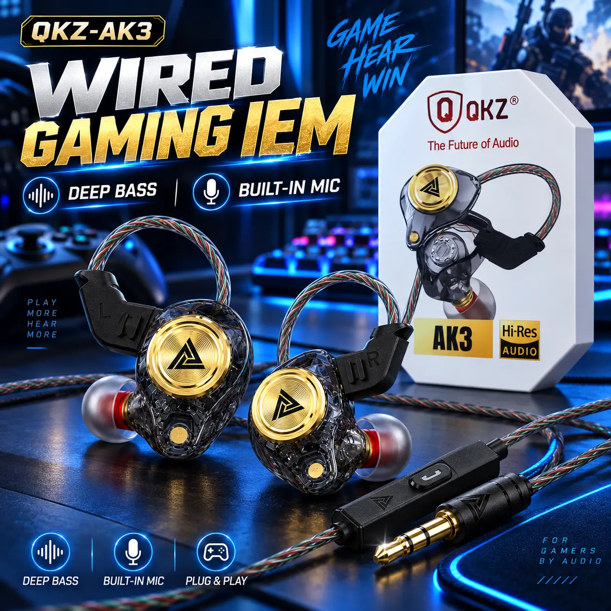3.5mm Wired In-Ear Earphones with Mic, Stereo Bass Headphones with Secure Ear-Hook Fit, Lightweight Earbuds for Gaming, Music, Calls, Videos & Everyday Use