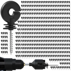 500 Pcs Black Electric Fence Insulator Screw-in Insulator Fence Ring Post Wood Post Insulator and 2 Pc Free Insulator Socket Tool (Grid System Accessories for Animal Husbandry Electronic)