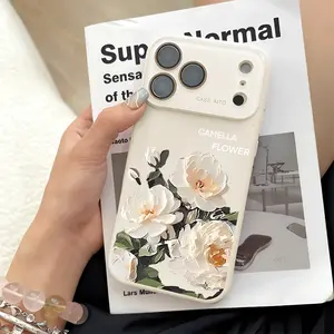 Elegant White Floral Case for iPhone 17 Pro Max 17Air 17 16E 16 15 14 13 12, Ultra Skin-Friendly TPU, All-Inclusive Glass Lens Protection, Aesthetic Flower Holiday Gift, Stylish White Rose Cover, Shockproof Slim Case, Creative Lens Window Design