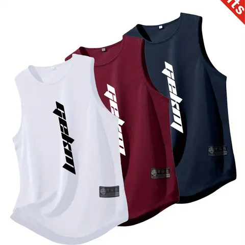 3-Pack Quick-Dry Breathable Sports Tank Tops, Sleeveless Workout Shirts, Fitness Workout Vest, Training Vest for Gym, Running, Home and Outdoor Casual Summer Wear, Activewear Sportswear Tank Top, Sports Clothing