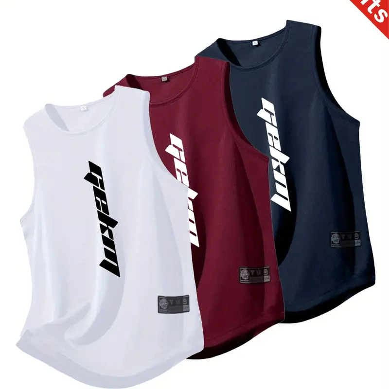 3-Pack Quick-Dry Breathable Sports Tank Tops, Sleeveless Workout Shirts, Fitness Workout Vest, Training Vest for Gym, Running, Home and Outdoor Casual Summer Wear, Activewear Sportswear Tank Top, Sports Clothing