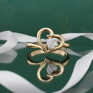 DiamondCelebritees 925 Sterling Yellow Silver 0.10ct Cubic Zirconia Love Heart Women's Ring SZ 8