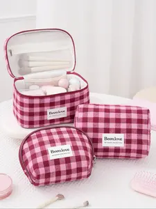 Fashionable Plaid Makeup Bag, Portable Cosmetic Organizer, Handheld Toiletries Storage Pouch, Back-To-School Gift, Travel Cosmetic Bags, Vanity Bag Organizer, All Seasons