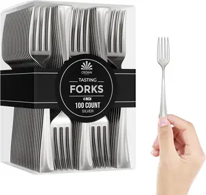 Plastic Mini Forks 100CT Premium Quality Silverware Silver Look Alike Heavy Duty Plastic Tasting Dessert Forks