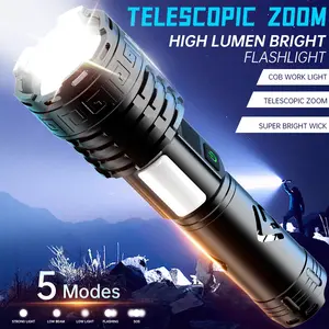 Rechargeable High-Power LED Flashlight, Zoomable Spotlight, High Lumen Flashlight, Super Bright, Long Range, Tactical Work Light for Camping, Hunting, Hiking, Emergency