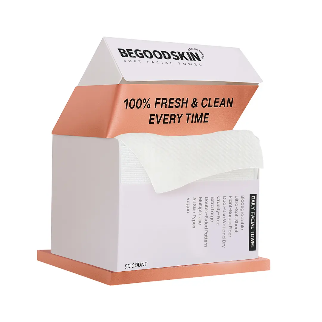 BEGOODSKIN Disposable Facial Towel, Large Size, Biodegradable Facial Towelettes for Skincare and Makeup Removal, Daily Use, 50CT