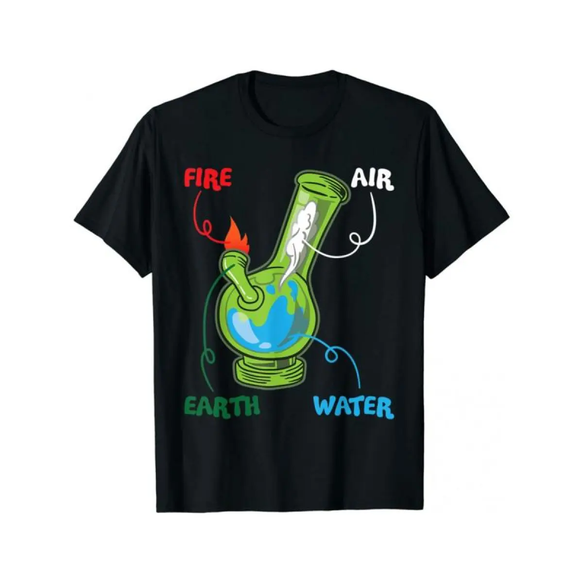 Men'S Casual Graphic T-Shirt -  Elements Fire Water Earth Air THC Smoking Anatomy Design, 100% Cotton Short Sleeve Round Neck Tee For Holidays, Parties & Outdoor Activities (Black), Party Apparel, Vibrant Print Shirt, Comfortable Fit Shirt