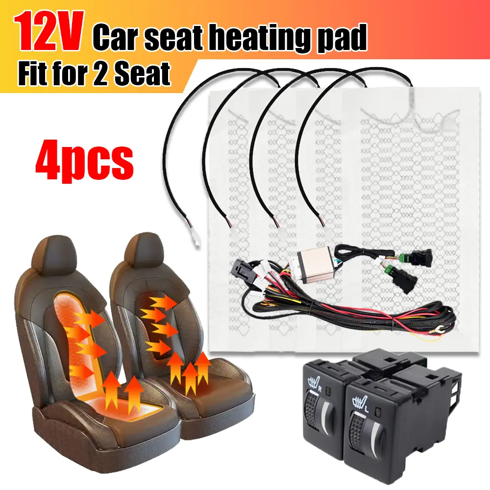 4Pcs Universal Built-In Car Seat Heater Kit Fit 2 Seats12V Alloy Wire Heating Pads Dual Control Switch System For Toyota Corolla