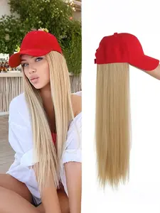 Women's Wig Cap Synthetic Fiber Wig with Long Straight Hair Extensions, Women's Hat & Fake Hair for Daily Wear