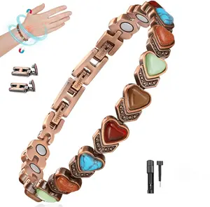 Pure Copper Bracelets for Women, Ultra Strength Magnetic Bracelet with 3800 Gauss Magnets & Natural Turquoise & Stones, Adjustable, Jewelry Gift