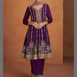 Indian Women's Purple Chinon Fully Stitched Suit Set - Clothing, Womenswear