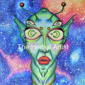 Colored Pencil Trippy Alien Portrait Art Print