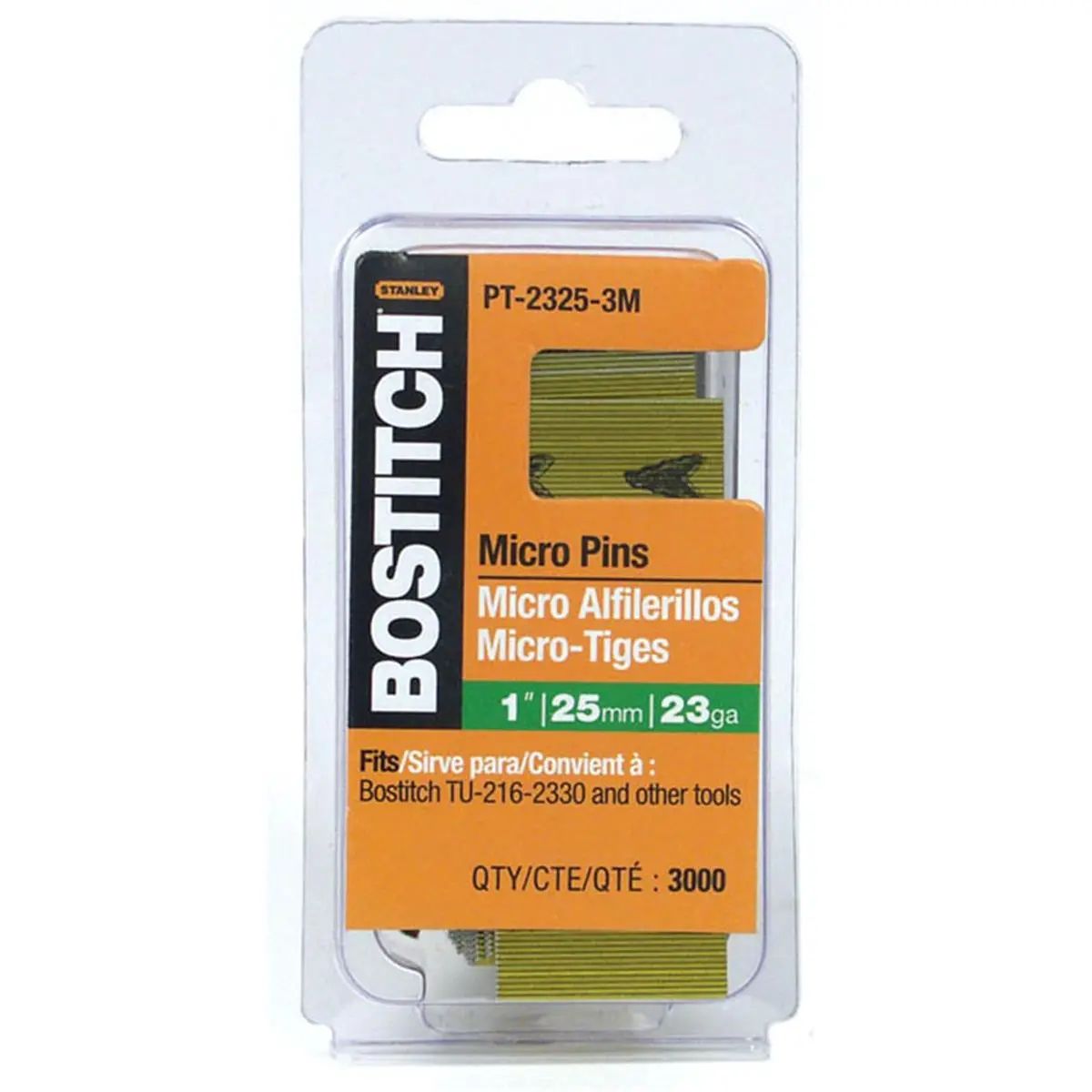 Stanley Bostitch 3-000 Count 1in. 23 Gauge Galvanized Micro Pin PT-2325-3M, 3000 Pins, Micro Size