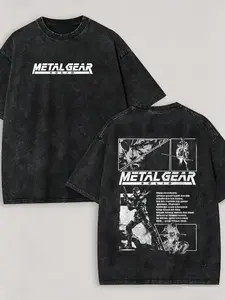 Metal Gear Solid Vintage Washed Oversized T-Shirt Double Sided Big Boss Snake Retro Video Game Graphic Grunge Y2K Harajuku Streetwear Unisex Casual Gamer Tee Top