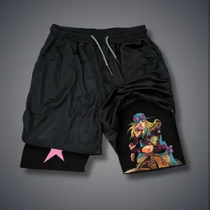 JOJO 80s 90s Double-Layer Sports Shorts Graphic Shorts Black Camo Streetwear Shorts Men Outfits Men Vacation Outfits Shorts