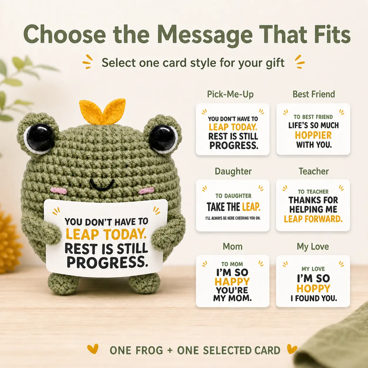 Positive Crochet Frog Gift for Mom with Card Sweet frog gift for Mom with a warm card for birthdays, Christmas, Mother's Day and everyday appreciation.