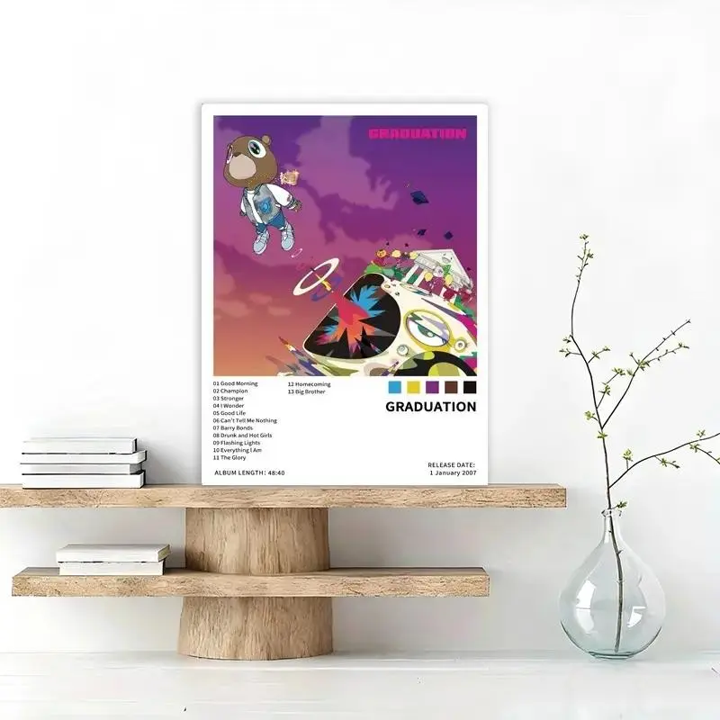 Graduation - Music album cover, retro canvas poster, classic hip-hop rap art print, Vintage Prints, Vintage Design, suitable for bedroom, living room, dorm decoration, perfect for dorm birthday/Christmas/New Year's gifts, frameless