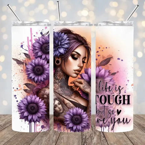 20 OZ TATTOO GIRL/ INSPIRATIONAL/ POSITIVE VIBES INSULATED SKINNY TUMBLER W/ STRAW